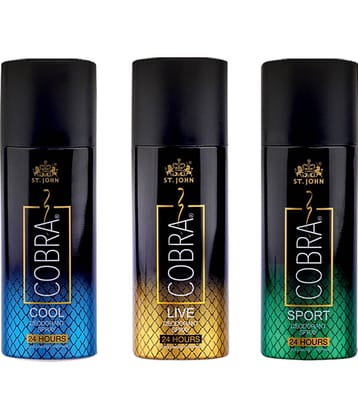 St. John Cobra Live,Cool & Sport 50ml Each, Cobra Deodorant Spray for Men 50 ml ( Pack of 3 )