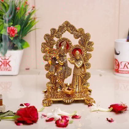 DreamKraft Radha Krishna Standing Playing Flute Metal Statue Gold Antique Finish