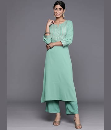 Varanga Crepe Embellished Straight Women's Kurti - Sea Green ( Pack of 1 )