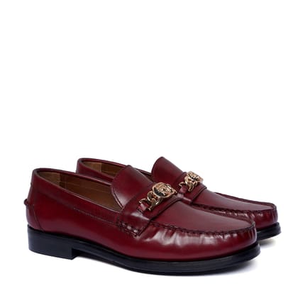 Wine Moccasin Loafer with Trademark Lion Logo Buckle-40/6