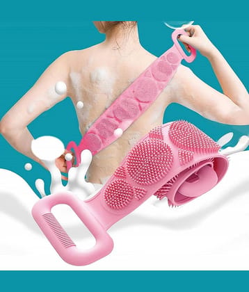 Silicone Back Scrubber for Shower Long Handle Back Washer & Body Brush for Men & Women – Exfoliating, Soft & Durable Shower Scrubber for Smooth Skin (Pink)