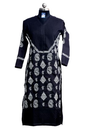 Handloom V Neck Kurti - Black