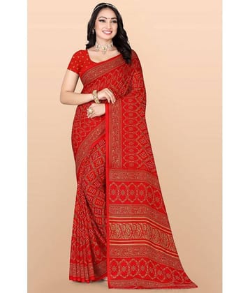 LEELAVATI Georgette Printed Saree With Unstitched Blouse Piece ( Red )