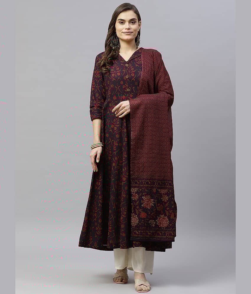 miravan - Maroon Cotton Women's Anarkali Kurti ( Pack of 1 )