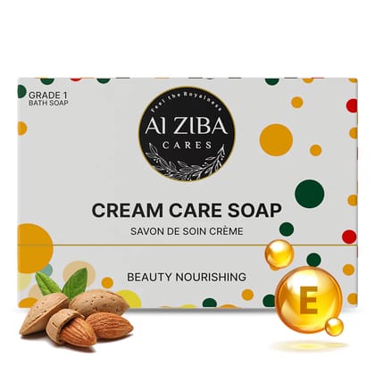 ALZIBA CARES Cream Care Soap (Pack of 4) with Vitamin E and Almond Oil | For Nourishing, Soft and Supple Skin | High TFM (Grade 1), Vegan | For all Skin Types | 100G * 4 Soap Bar