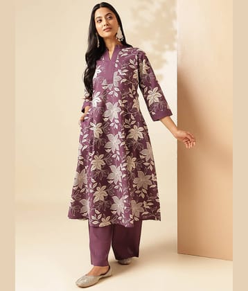 Vbuyz Cotton Printed Kurti With Palazzo Women's Stitched Salwar Suit - Purple ( Pack of 1 )