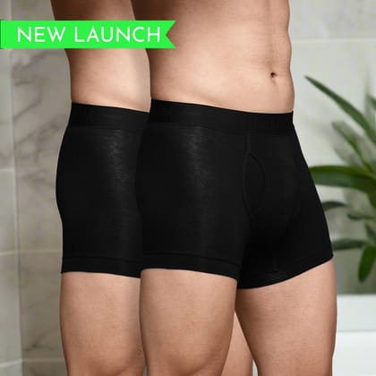 Heelium Bamboo Underwear Trunk (Keyhole) For Men - Pack of 2-Black | Black / Medium - 80-85 cm | 32-34 in