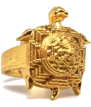 Rudra Divine Gold Plated Good Luck Tortoises Shree Yantra Ring for Men and Women 20 no Ring Size