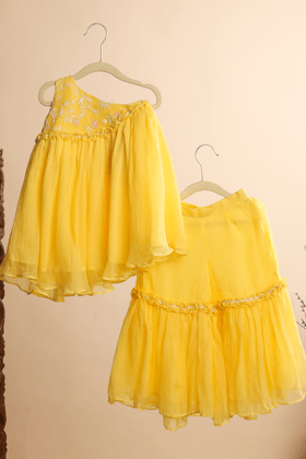 Yellow One Shoulder Kurti with Sharara-0-6 months