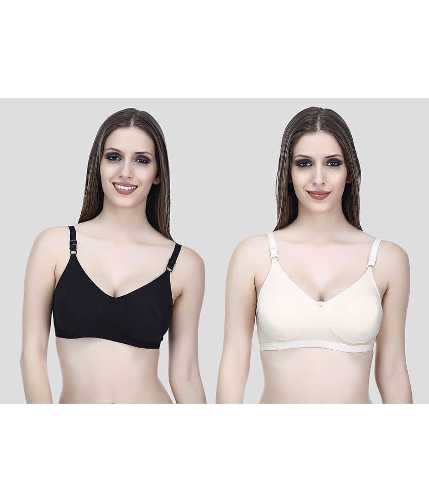 Elina Pack of 2 Cotton Non Padded Women's T-Shirt Bra ( Black )