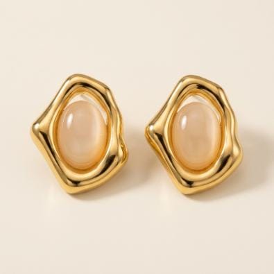 Abstract Frame Oval Cabochon Studs - Ivory | Gold-Tone Anti-Tarnish Imitation Jewellery - Earrings | Buy online on ZillyBuy