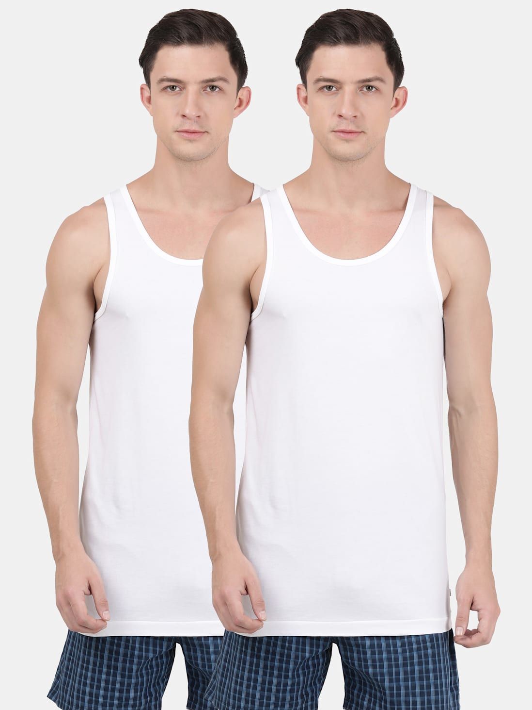 Jockey Men's Super Combed Cotton Round Neck Sleeveless Vest 8820 Modern Classic Pack of 2-L / White