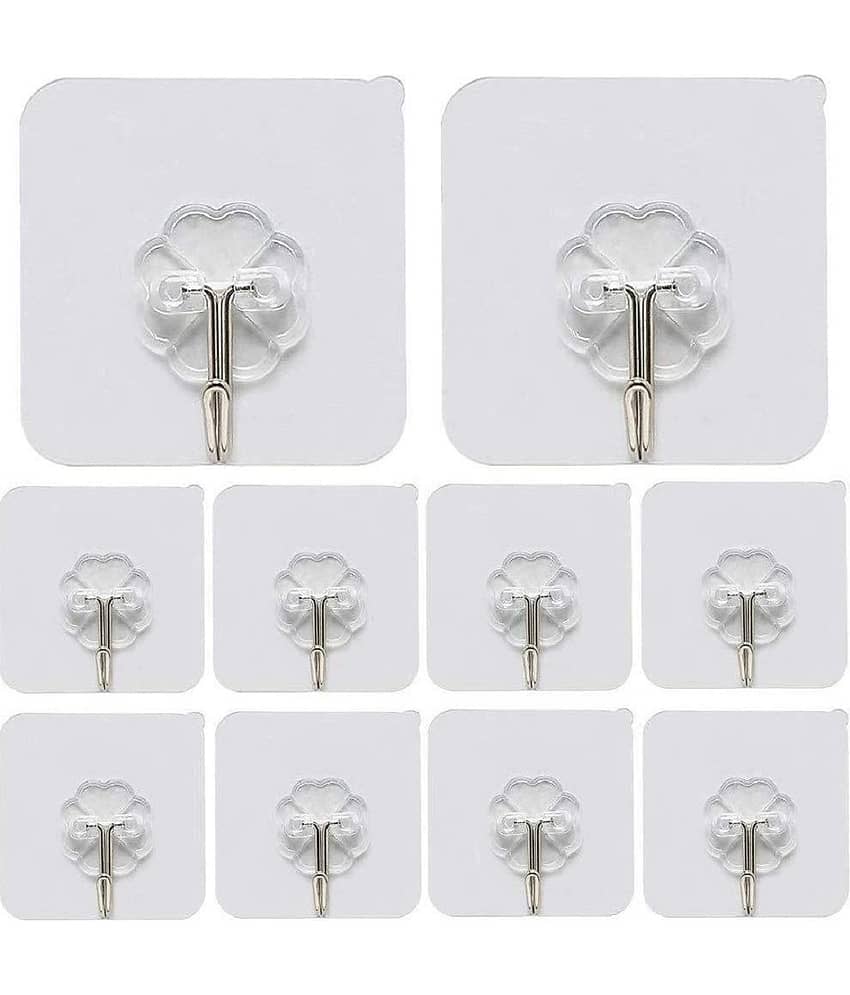 Set of 10 Nevy Self Adhesive Heavy Duty Multipurpose Hooks For Wall Ceiling Door and Bathroom