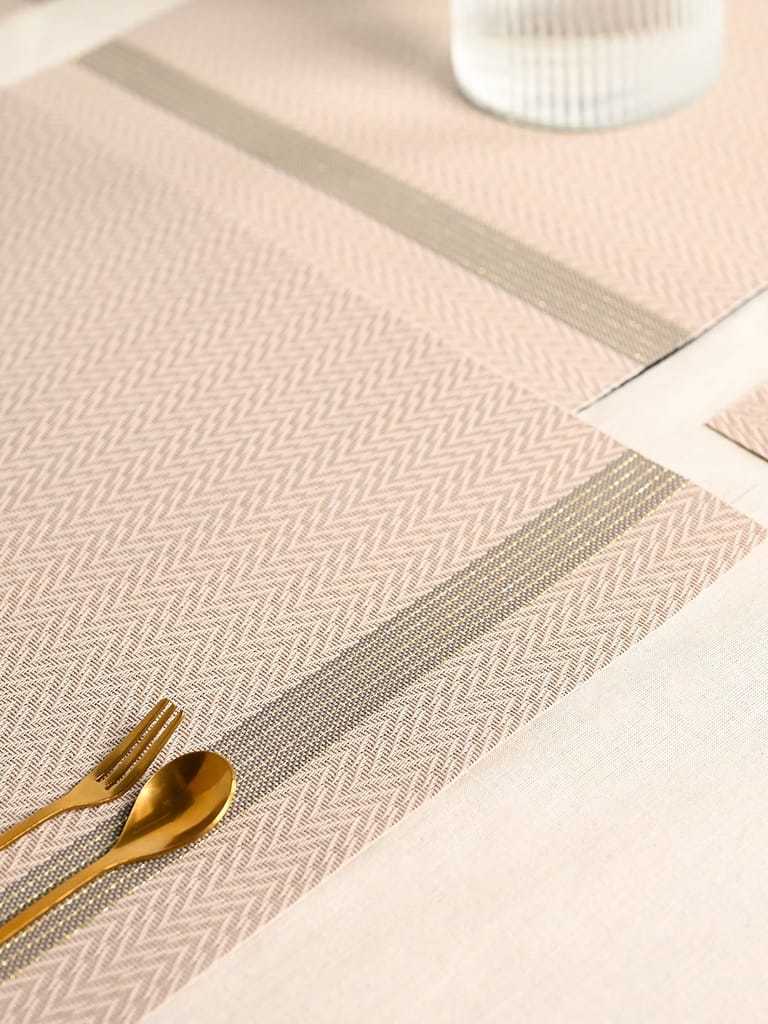 Elegant Beige Herringbone PVC Dining Table Placemat Set