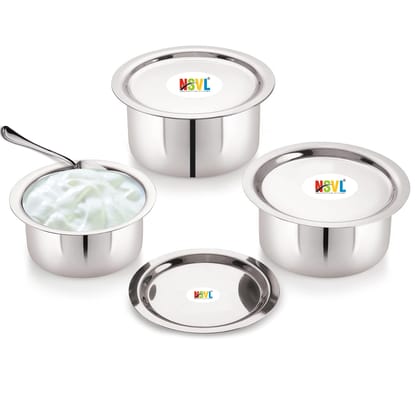 Stainless Steel Flat Top Tope Set, 3 Pieces, 300 ml, 500 ml, 700 ml