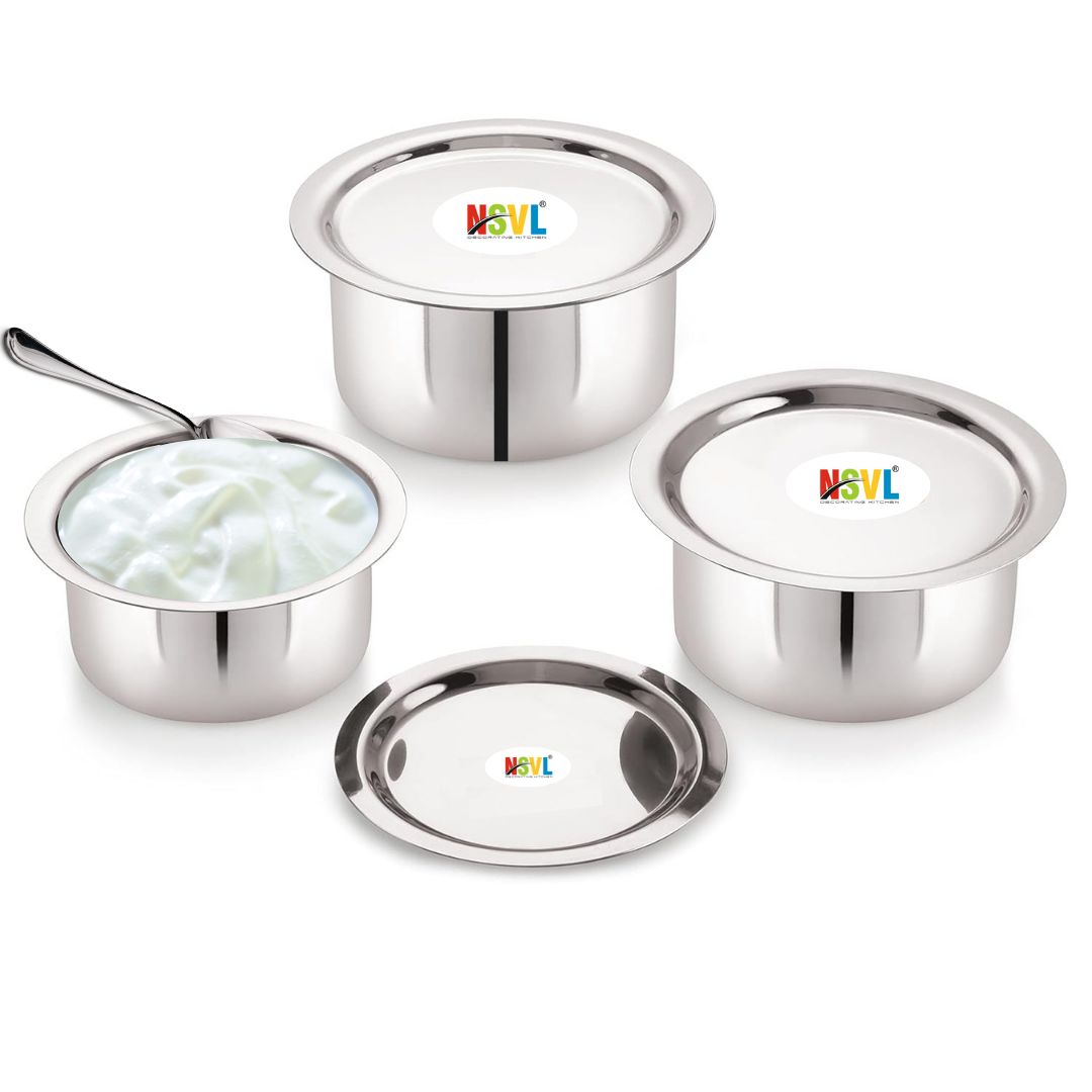 Stainless Steel Flat Top Tope Set, 3 Pieces, 300 ml, 500 ml, 700 ml