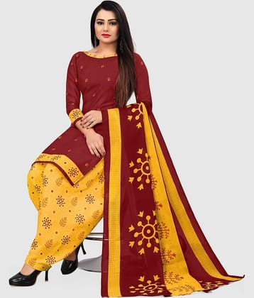 Rajnandini Unstitched Cotton Blend Printed Dress Material - Maroon ( Pack of 1 )