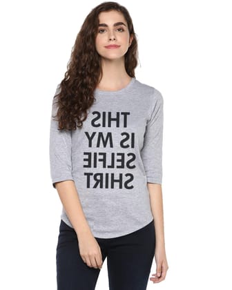 Womens 34U Selfie Printed Grey Color Tshirts-Grey / Small / 100% Bio Wash Cotton