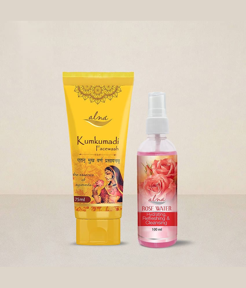 Alna Kumkumadi Face Wash 75ml with Rose Water 100ml ,For All Skin Type , Pack of 2