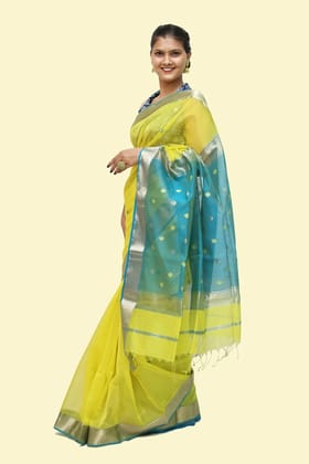 Vibrant Yellow Drop motif handloom Saree with Tassels Vibrant Yellow Drop motif handloom Saree with Tassels