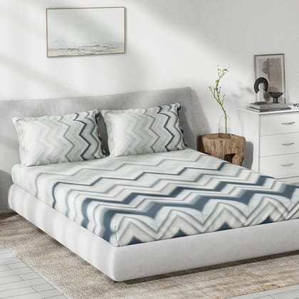 DDECOR - Primary Collection 100% Cotton Geometric Pattern 136TC King Fitted Sheet|180 CM X 198 CM| - Blue