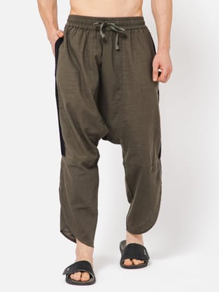 Punk Side Panel Olive Drop Crotch Trouser-S / Olive / SIDE-PANEL-OLV
