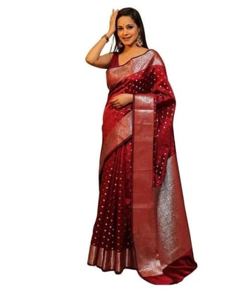 Women's Soft Lichi Silk Printed Saree With Unstitched Blouse 5.5Mtr (Maroon)-PID63682