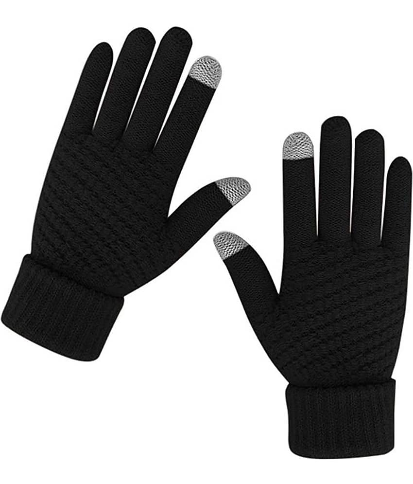 Infispace Black Woollen Men's Woollen Gloves ( Pack of 1 )