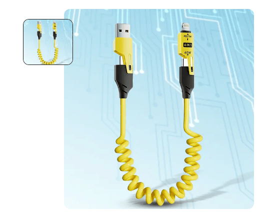 4 in 1 Spring Fast Charging Cable (1 Pc / 1.5 Mtr Long)