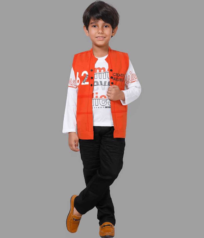 DKGF Fashion Pack of 1 Boys Cotton Blend Shirt & Pants Set ( Orange )