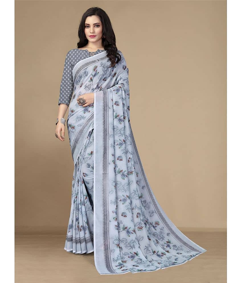 Rekha Maniyar Georgette Printed Saree With Unstitched Blouse Piece ( Grey )