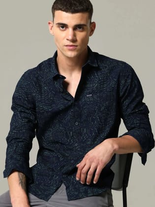 Indigo Tribal Tattoo Printed Shirt-M / Indigo
