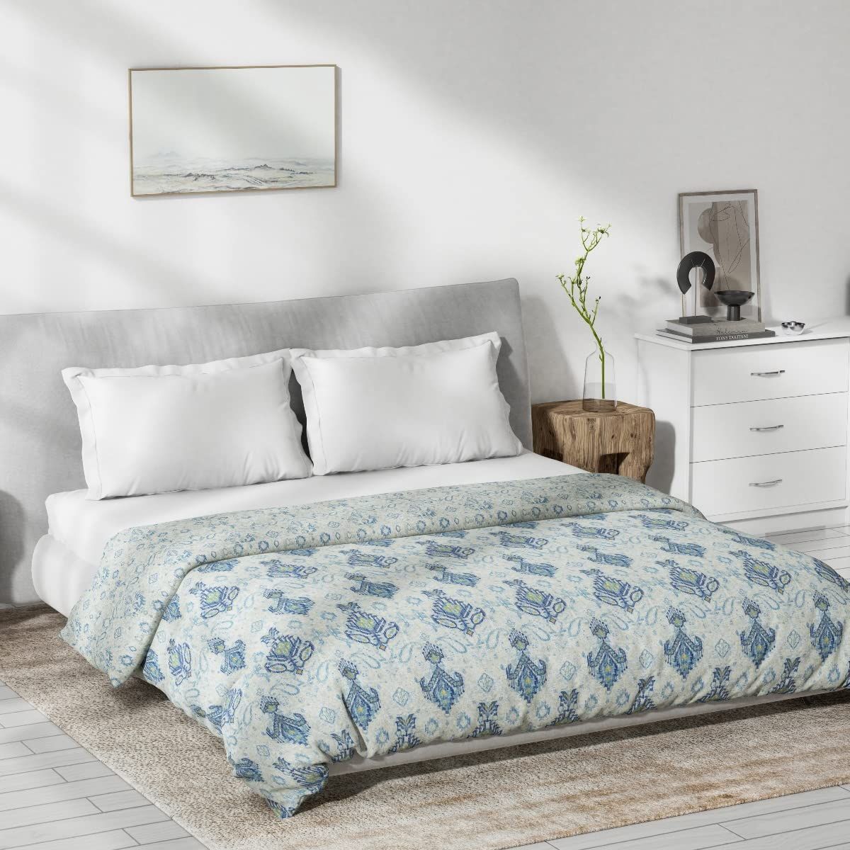 DDECOR - Primary Collection 100% Cotton Ethnic Pattern VOL Queen Dohar |229 CM X 254 CM| - Blue