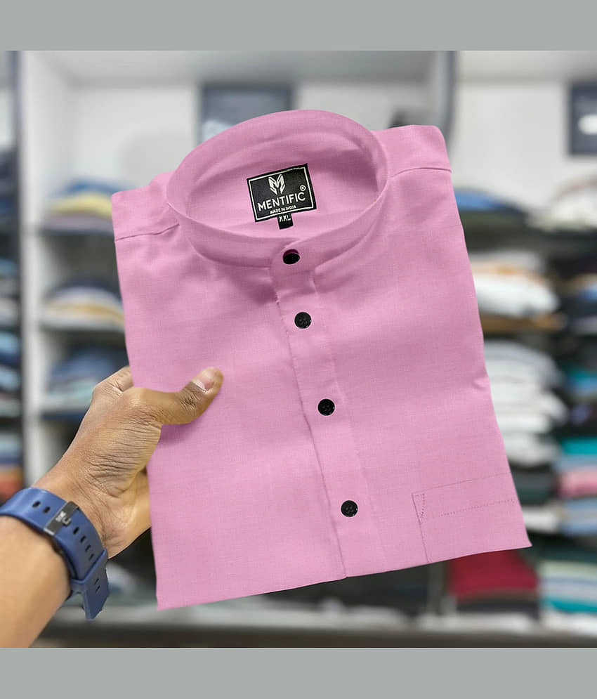 MENTIFIC Cotton Blend Plain Regular Kurta For Men ( Pink )