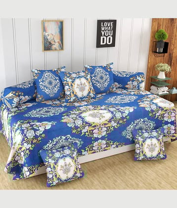 Homefab India Microfibre Abstract Diwan Set 8 Pcs - Blue