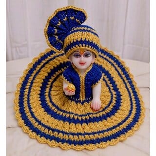 Crochet Laddu Gopal Dress with Pagdi | Cream Teal Blue Woolen Poshak