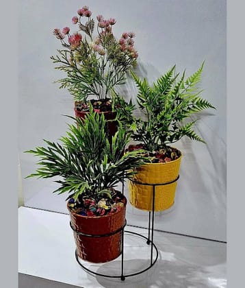 R.R.V. International - Multicolor Rose Artificial Flowers With Pot ( Pack of 1 )