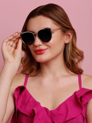 SUNNIES Large Full Frame Metal Cat Eye Solid UV Protected Women Sunglasses-SNS-11733-C101