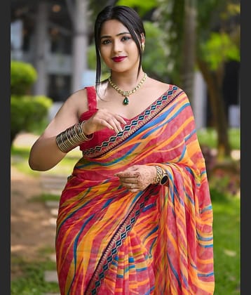 Samah Georgette Printed Regular Saree With Unstitched Blouse Piece ( Multicolor 2 )