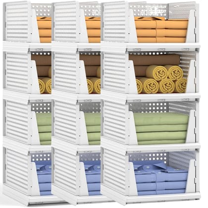 Panchhi Store Wardrobe Organizer for Clothes Cupboard Organizer for Clothes Foldable and Stackable Clothes Organiser for Wardrobe Plastic Shelf Organizer for Shirt T shirt Jeans White