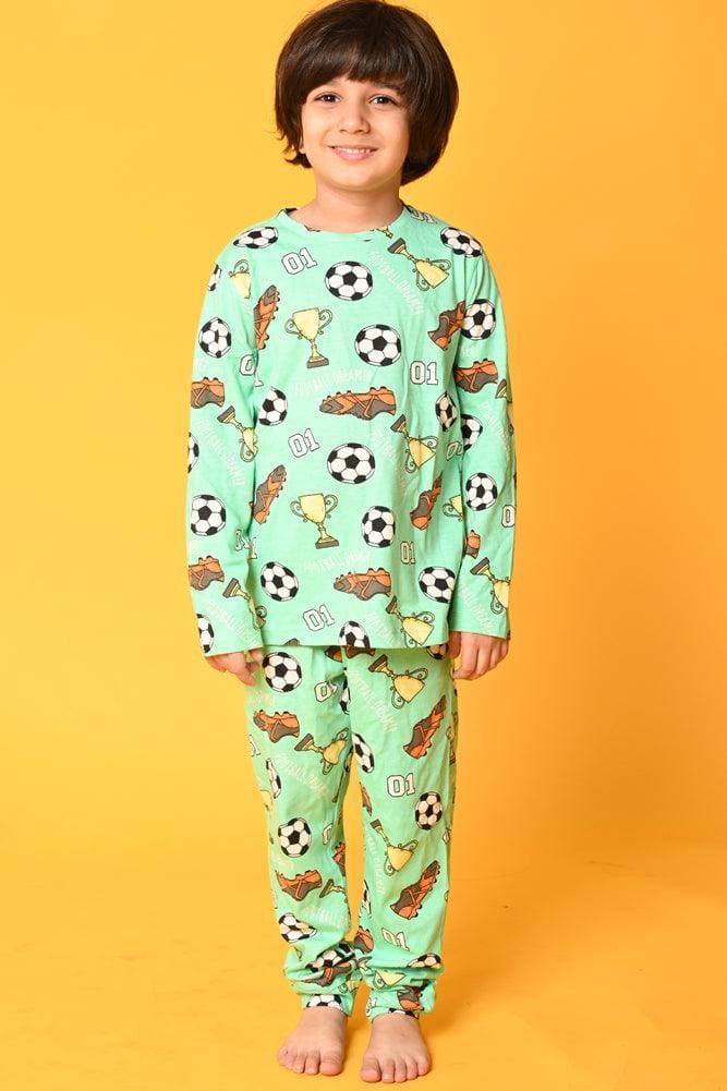 FOOTBALL LONG SLEEVES PYJAMA SET - GREEN-0-6 MONTHS / 2N / GREEN