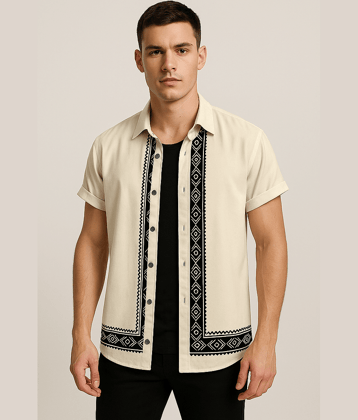 TERIZLA Cotton Blend Regular Fit Printed Half Sleeves Men's Casual Shirt - Cream ( Pack of 1 )