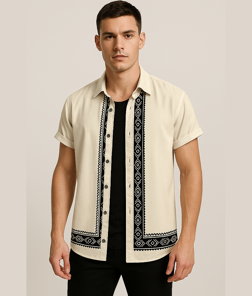 TERIZLA Cotton Blend Regular Fit Printed Half Sleeves Men's Casual Shirt - Cream ( Pack of 1 )