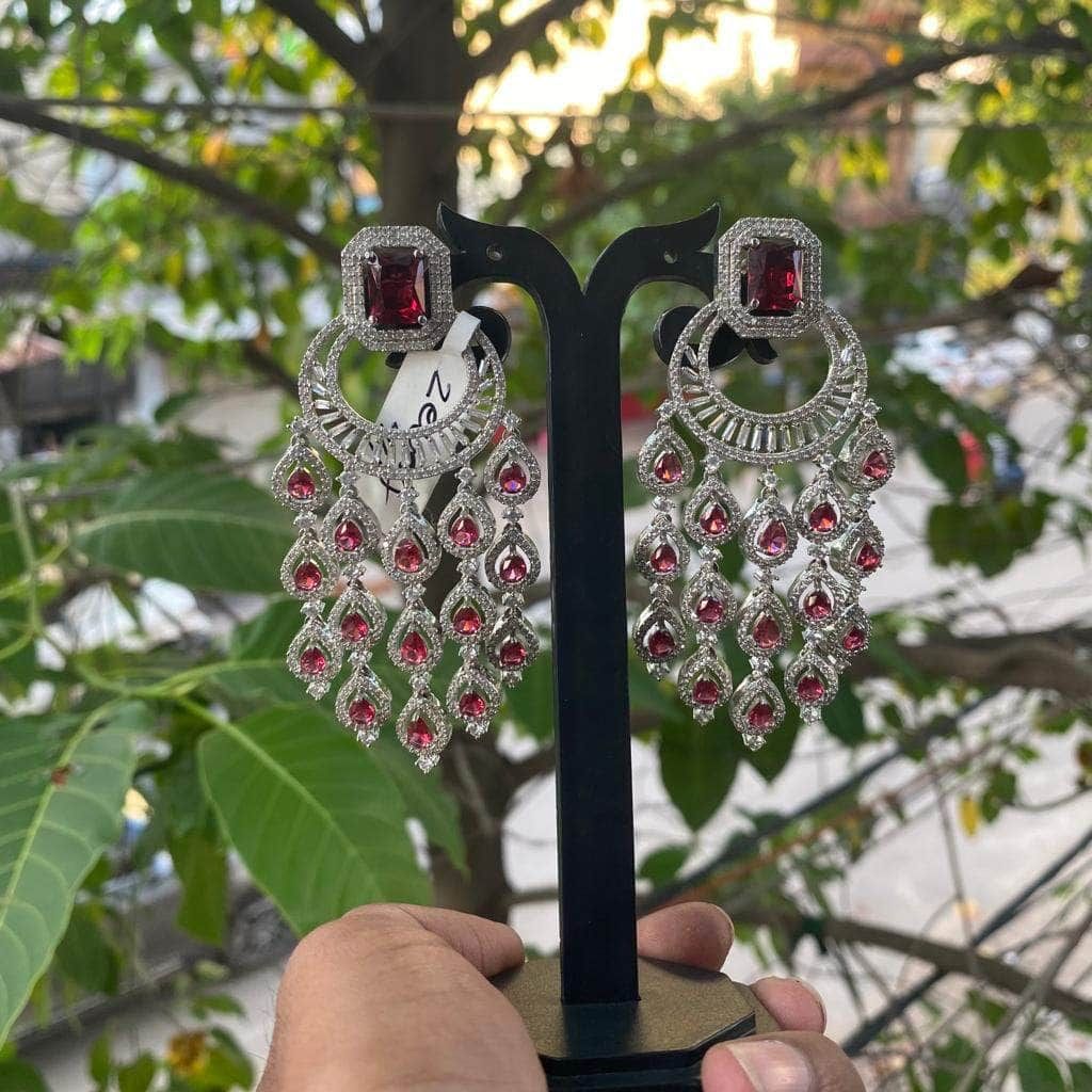 ZEVAR I Mehroon AD Chandbali Earrings