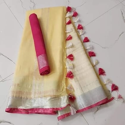 Elegant Linen Cotton Contrast Saree