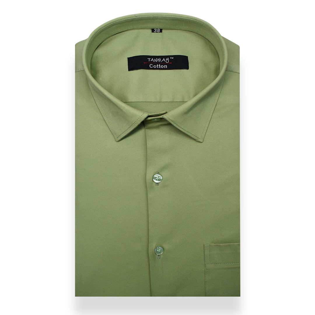 Green Color Lycra Cotton Shirt For Men's-M (38 Inch) (98 CM) / Full