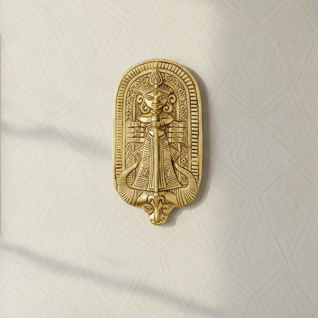 Brass Mahishasur Mardini Wall Hanging Plate | Maa Durga Wall Art | Brass Devi Wall Decor, Height : 8.5 Inch (BSMAS1954 D)