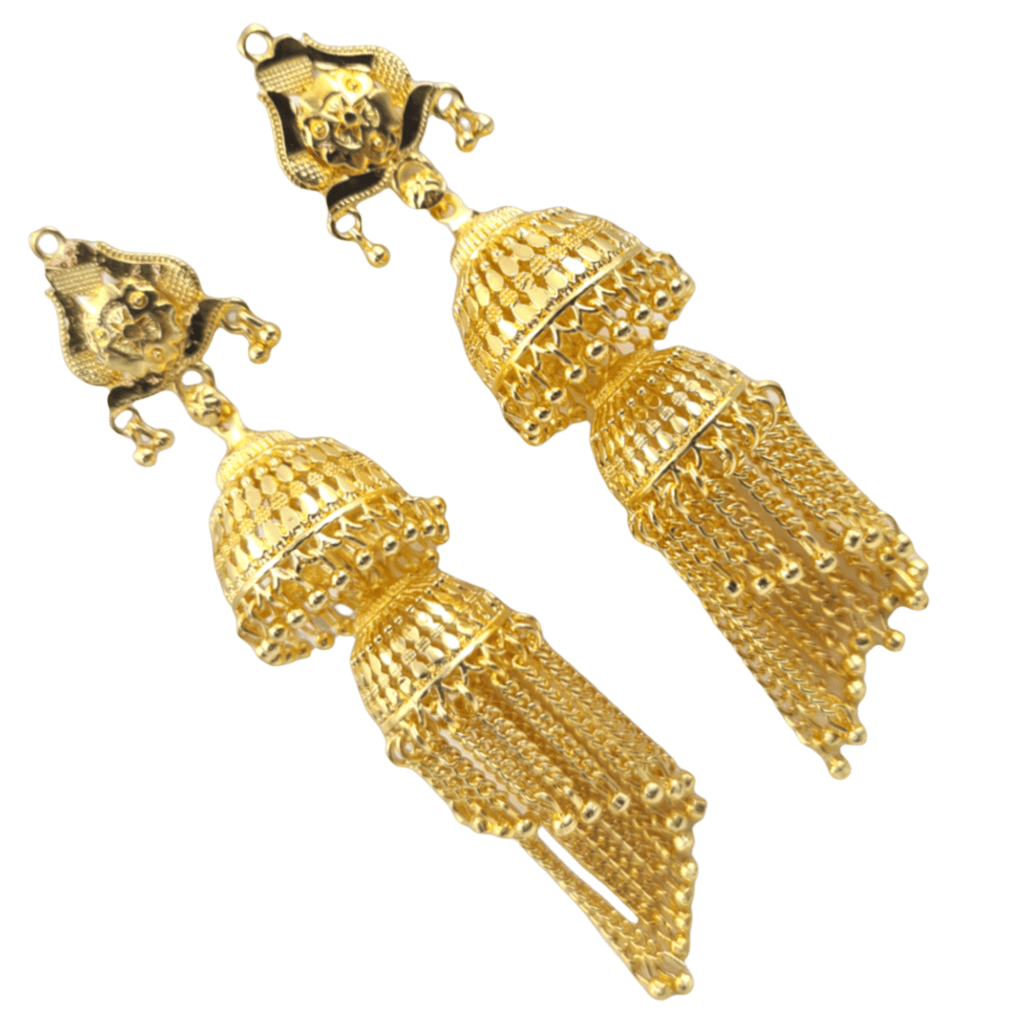 Opulent Gold-Plated Double Curtain Jhumka Earrings – Traditional Indian Bridal Jewelry for Special Occasions