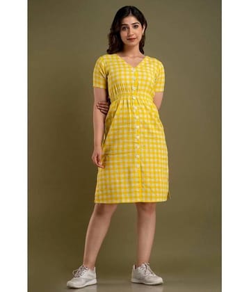 FABRR - Yellow Cotton Blend Women's Side Slit Dress ( Pack of 1 )