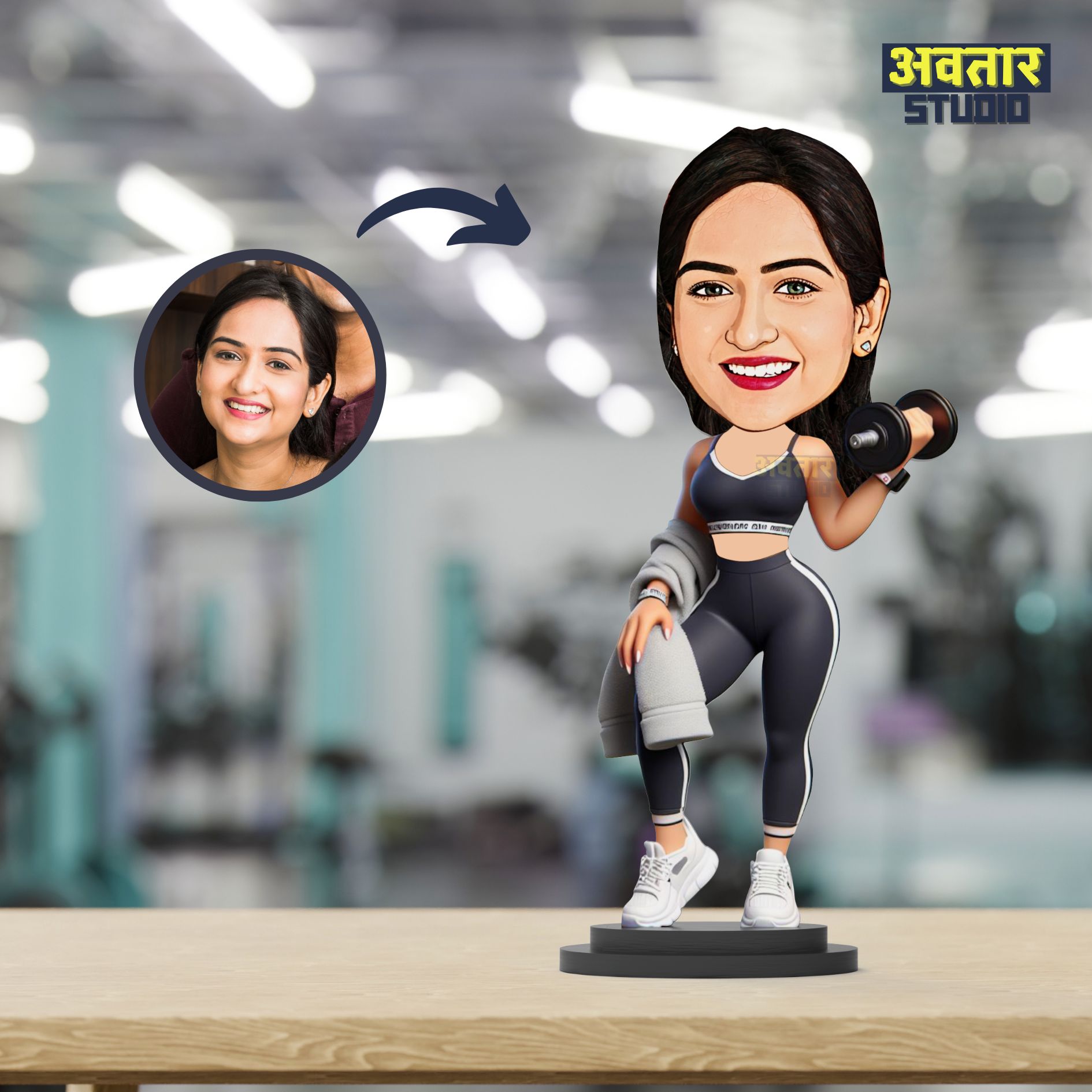 Avatar Studio Personalized Gift for Friends, Brother, BFF, Boyfriend, Father Character Caricature Photo Frame Unique Design Customized Gift for Friends & Family (Fitness Freak Girl)